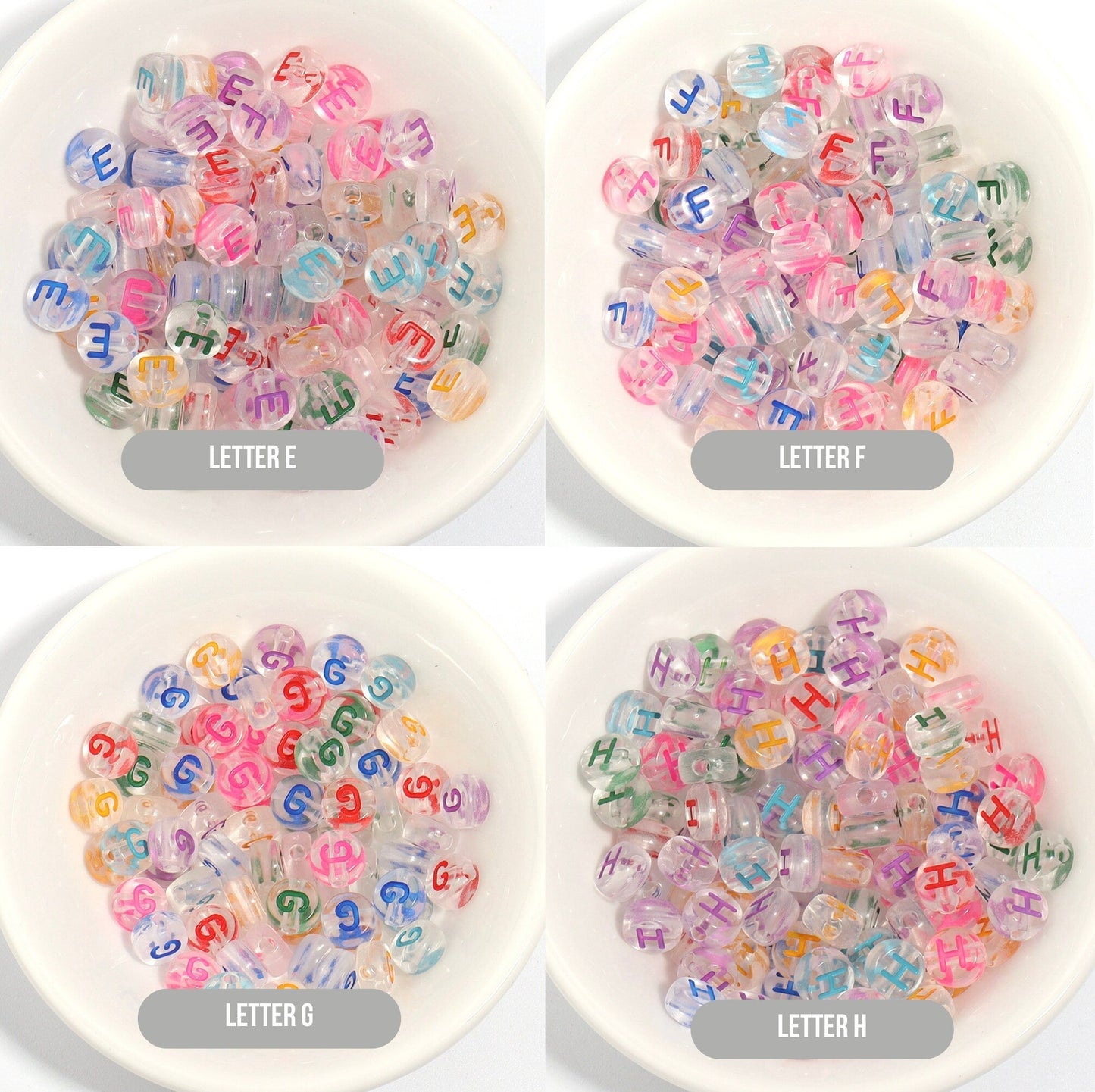A-Z Alphabet Beads, Transparent Beads with Random Mixed Color Letters (7MM)