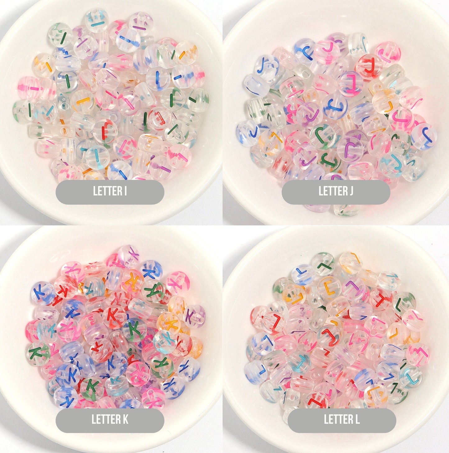A-Z Alphabet Beads, Transparent Beads with Random Mixed Color Letters (7MM)