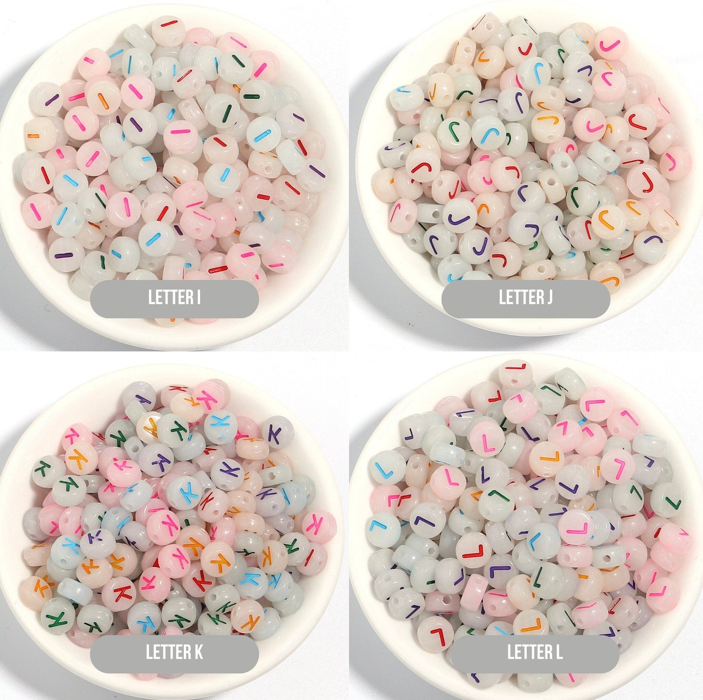 Glow-in-Dark MIXED COLOR Letter A-Z Individual Alphabet Beads (7MM)