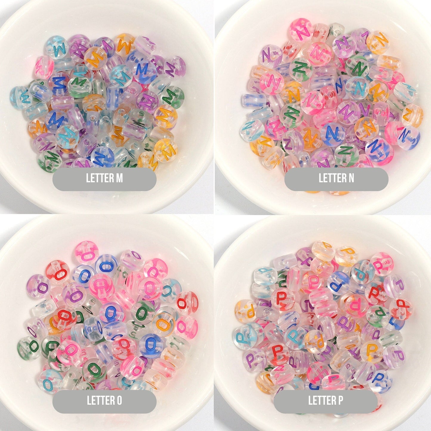 A-Z Alphabet Beads, Transparent Beads with Random Mixed Color Letters (7MM)