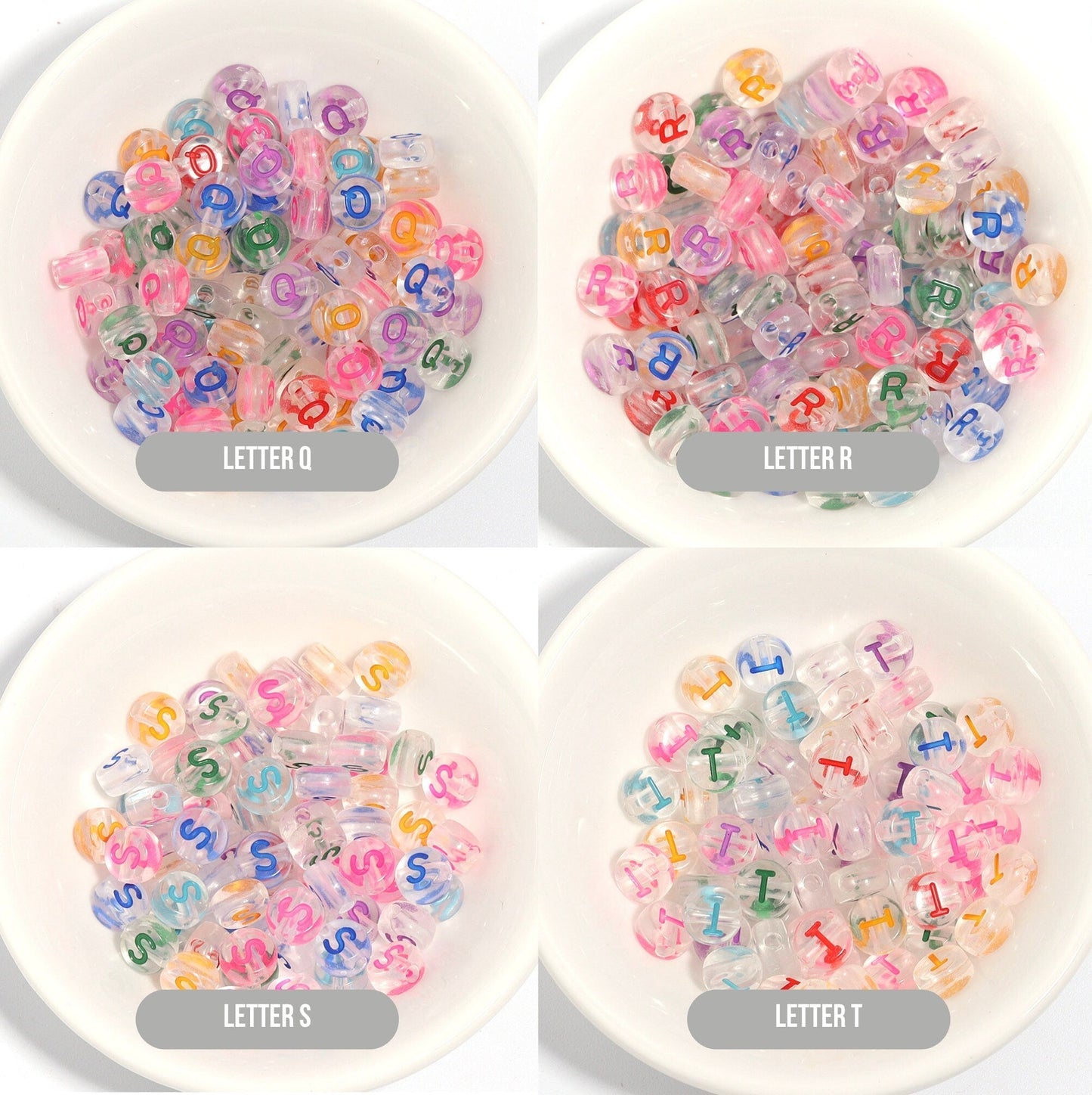 A-Z Alphabet Beads, Transparent Beads with Random Mixed Color Letters (7MM)