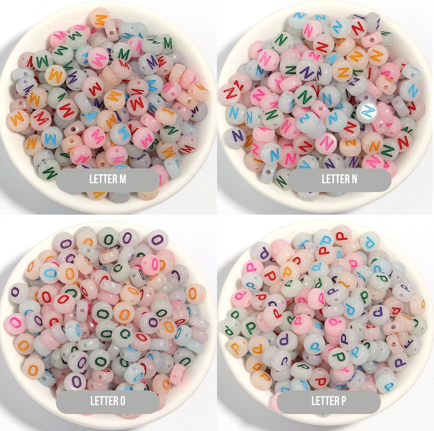 Glow-in-Dark MIXED COLOR Letter A-Z Individual Alphabet Beads (7MM)