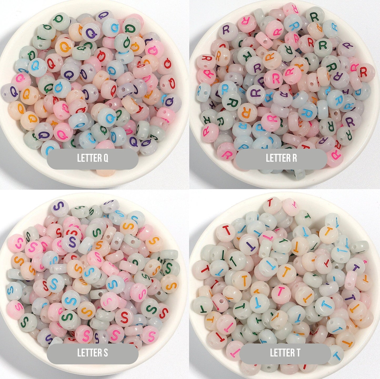 Glow-in-Dark MIXED COLOR Letter A-Z Individual Alphabet Beads (7MM)