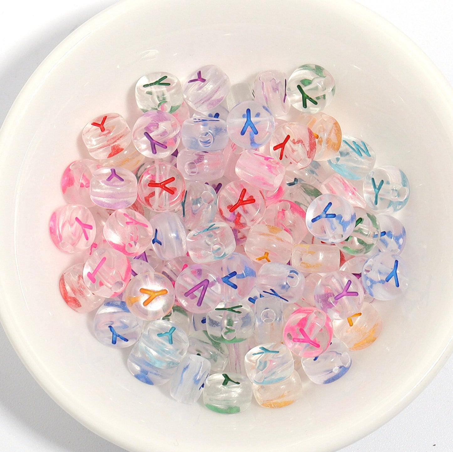 A-Z Alphabet Beads, Transparent Beads with Random Mixed Color Letters (7MM)