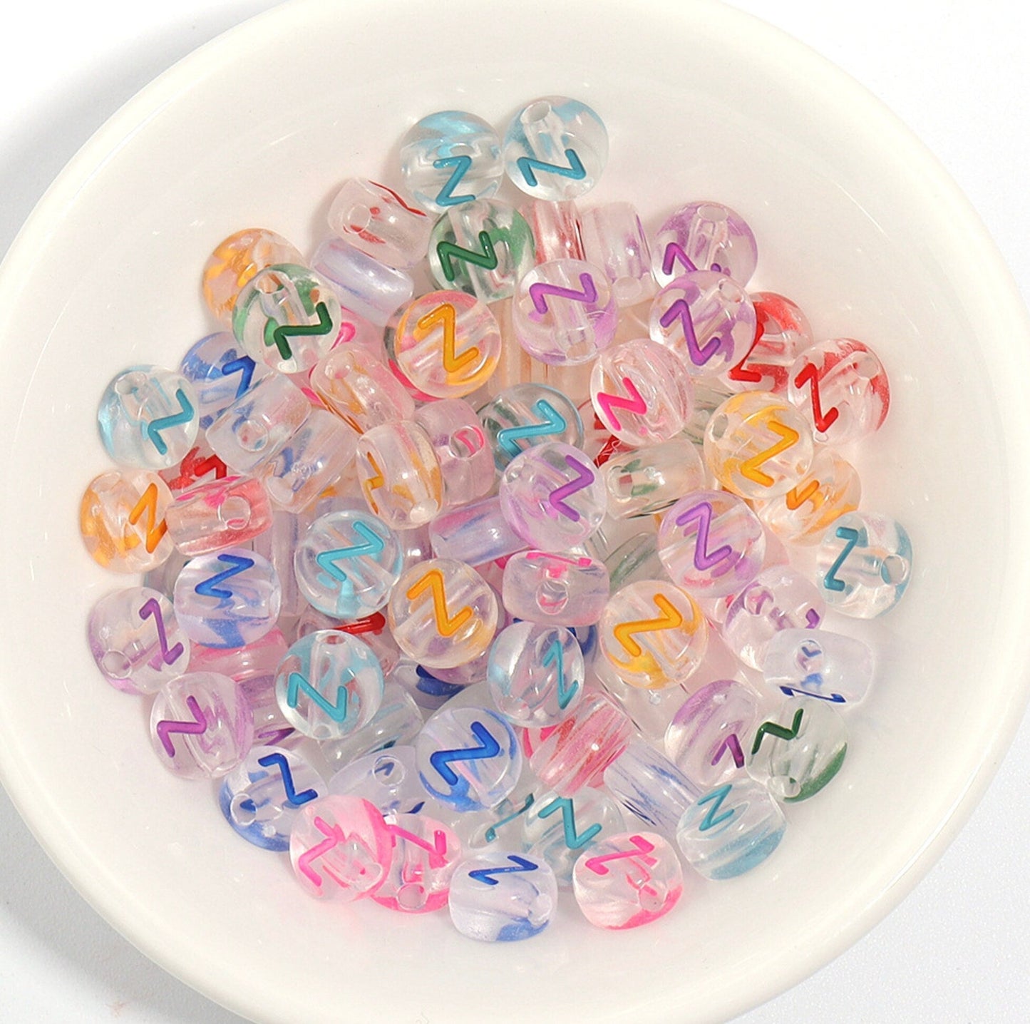 A-Z Alphabet Beads, Transparent Beads with Random Mixed Color Letters (7MM)