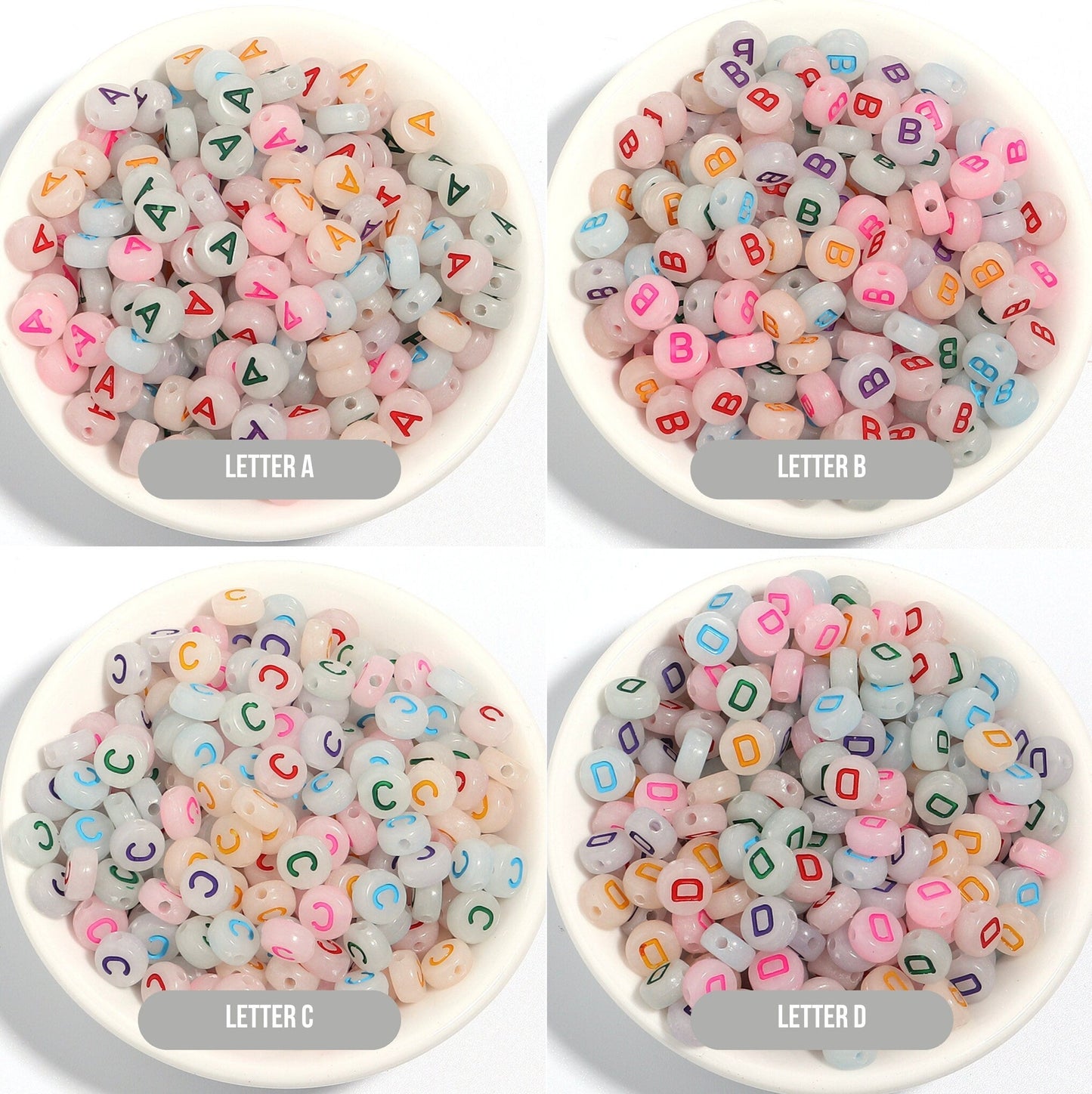 Glow-in-Dark MIXED COLOR Letter A-Z Individual Alphabet Beads (7MM)