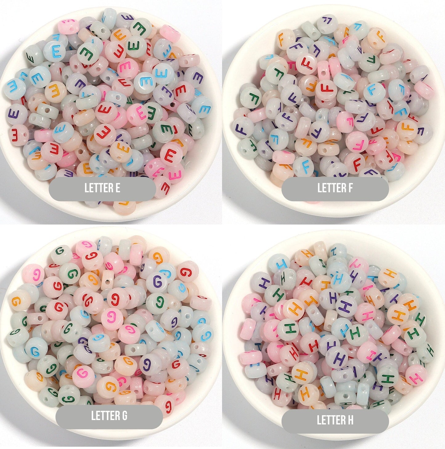 Glow-in-Dark MIXED COLOR Letter A-Z Individual Alphabet Beads (7MM)