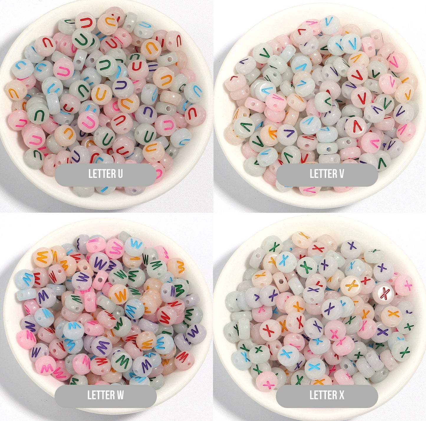 Glow-in-Dark MIXED COLOR Letter A-Z Individual Alphabet Beads (7MM)