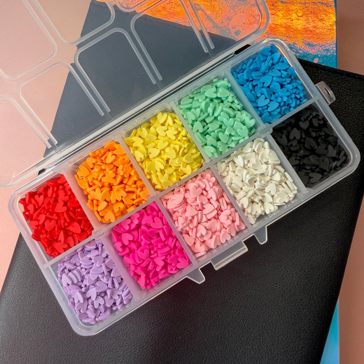 FAKE Rainbow Hearts Themed Polymer Clay Sprinkle Set/Box