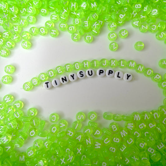 Translucent GREEN, White Letter A-Z Alphabet Individual Beads (7MM)