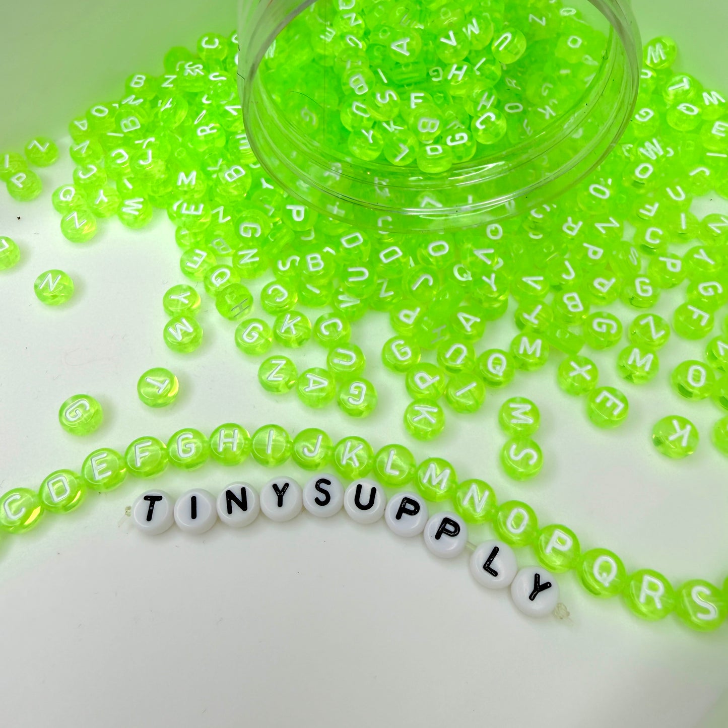 Translucent GREEN, White Letter A-Z Alphabet Individual Beads (7MM)
