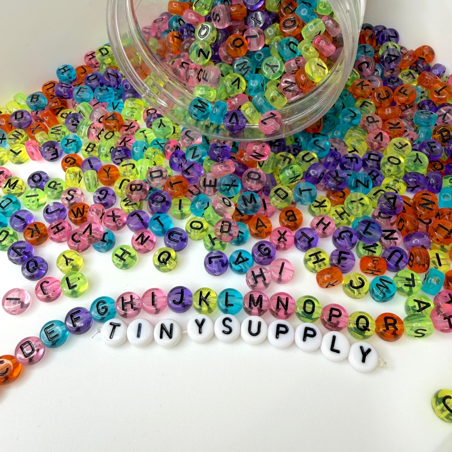 Translucent MIXED, Black Letter A-Z Alphabet Individual Beads (7MM)