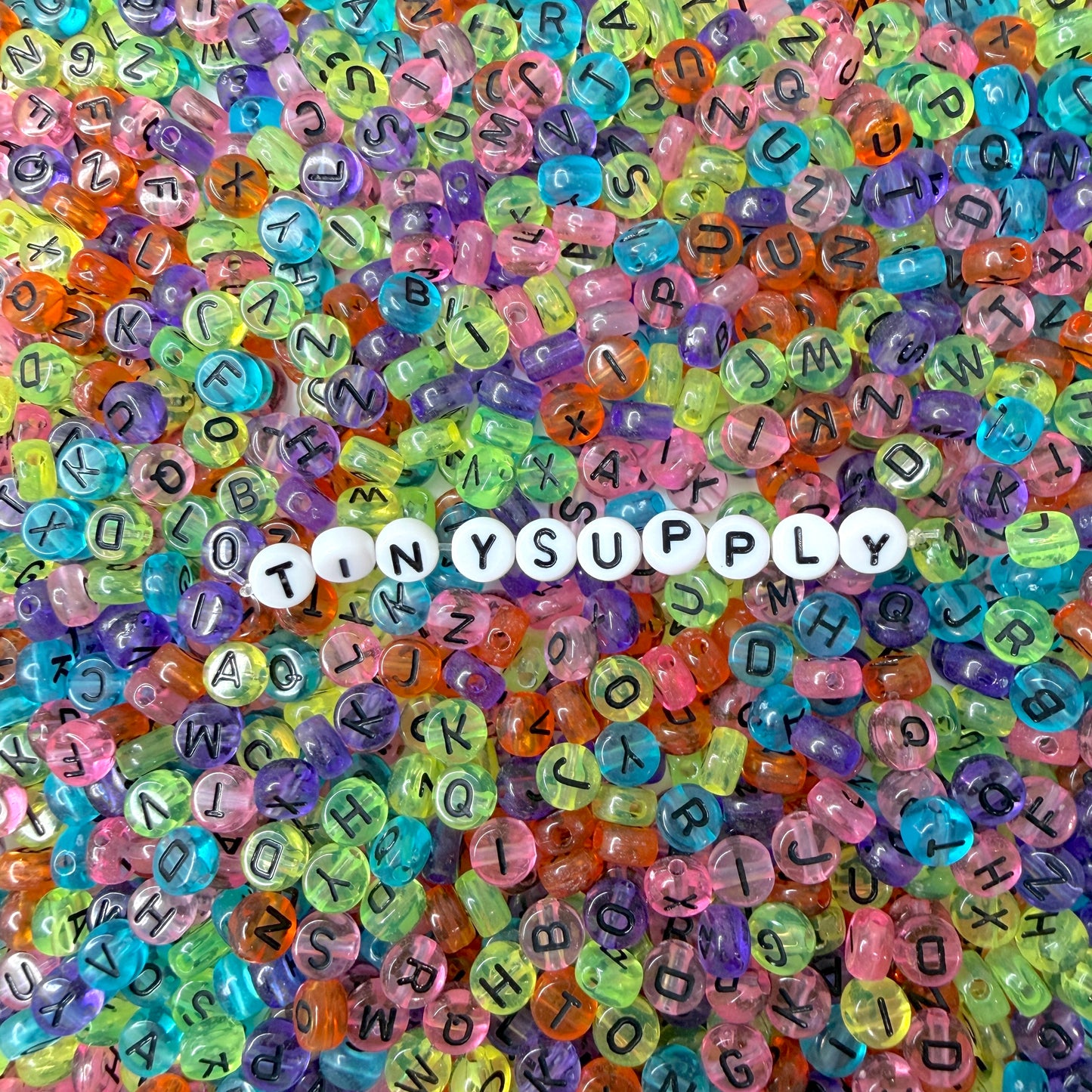 Translucent MIXED, Black Letter A-Z Alphabet Individual Beads (7MM)