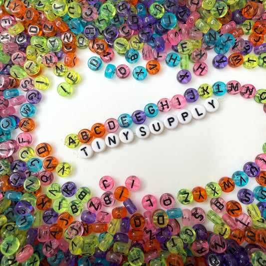 Translucent MIXED, Black Letter A-Z Alphabet Individual Beads (7MM)