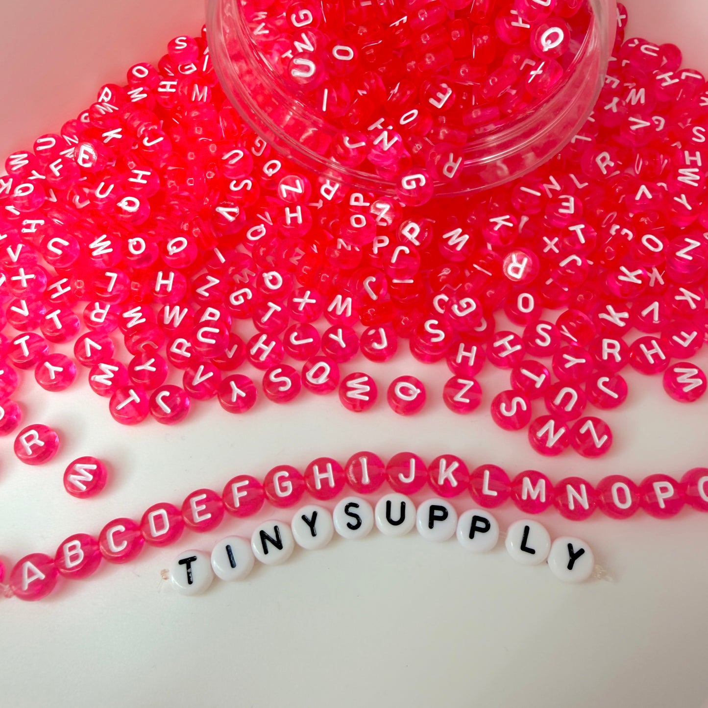 Translucent ROSE PINK, White Letter A-Z Alphabet Individual Beads (7MM)