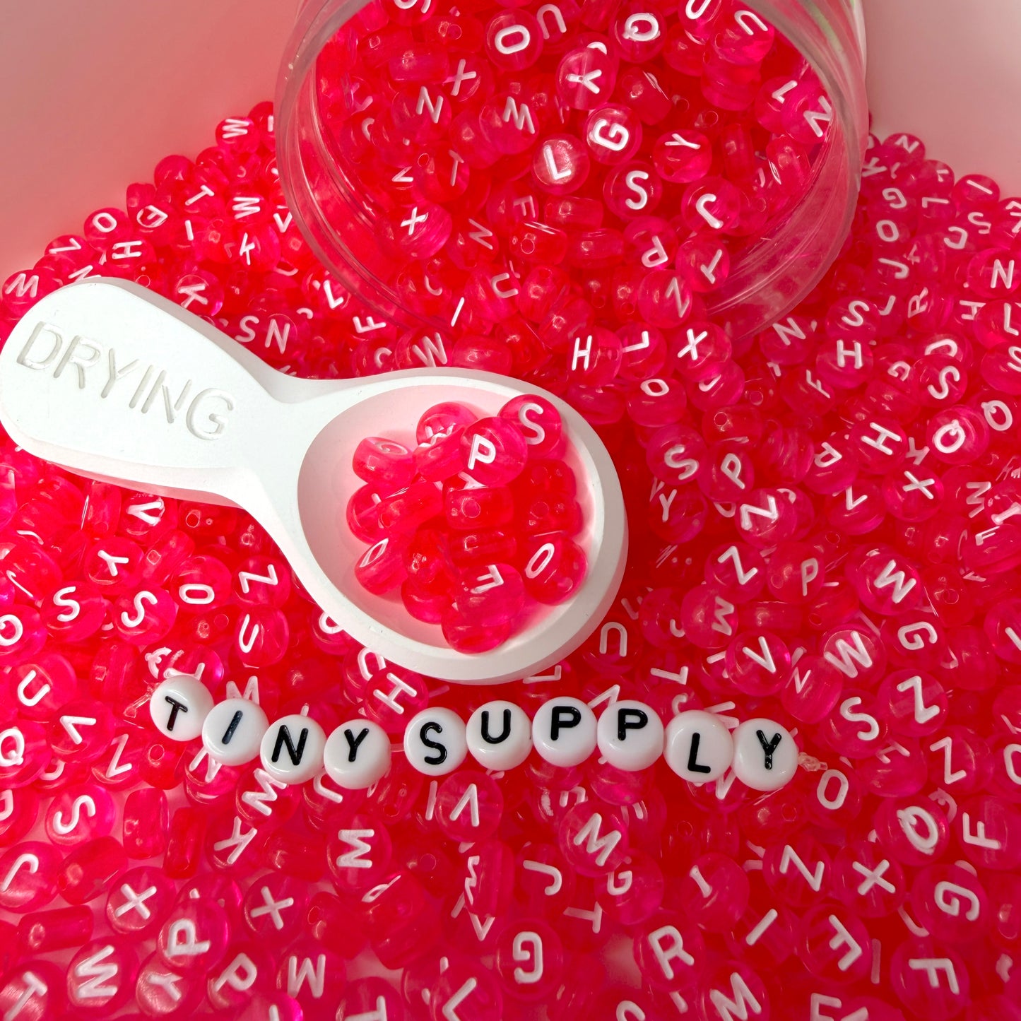 Translucent ROSE PINK, White Letter A-Z Alphabet Individual Beads (7MM)