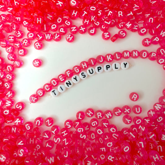 Translucent ROSE PINK, White Letter A-Z Alphabet Individual Beads (7MM)