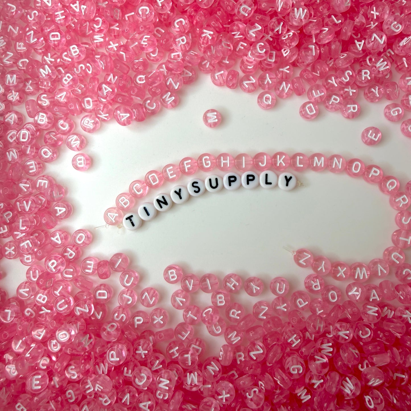 Translucent LIGHT PINK, White Letter A-Z Alphabet Individual Beads (7MM)