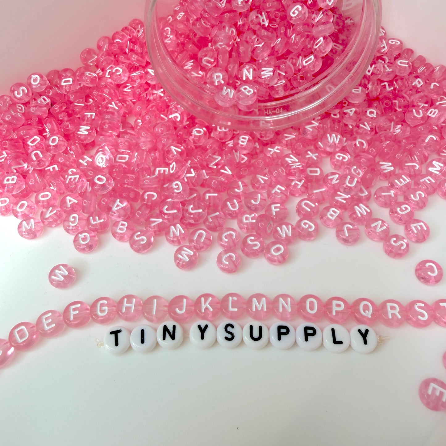 Translucent LIGHT PINK, White Letter A-Z Alphabet Individual Beads (7MM)