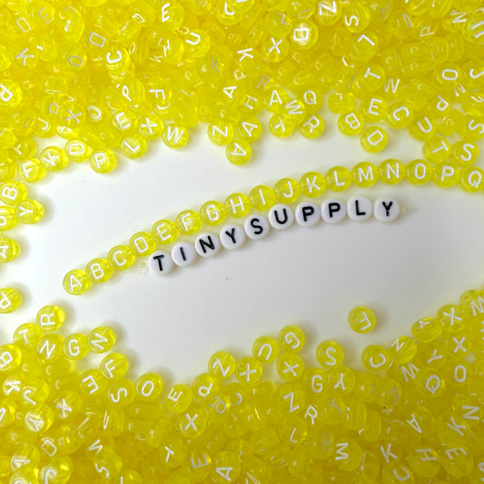 Translucent YELLOW, White Letter A-Z Alphabet Individual Beads (7MM)