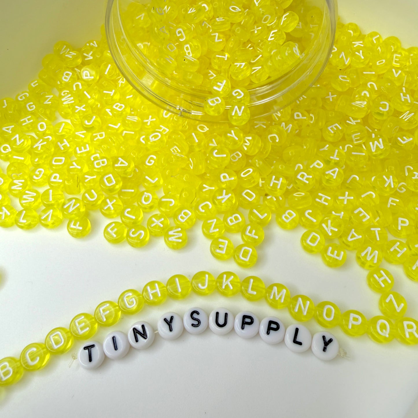 Translucent YELLOW, White Letter A-Z Alphabet Individual Beads (7MM)