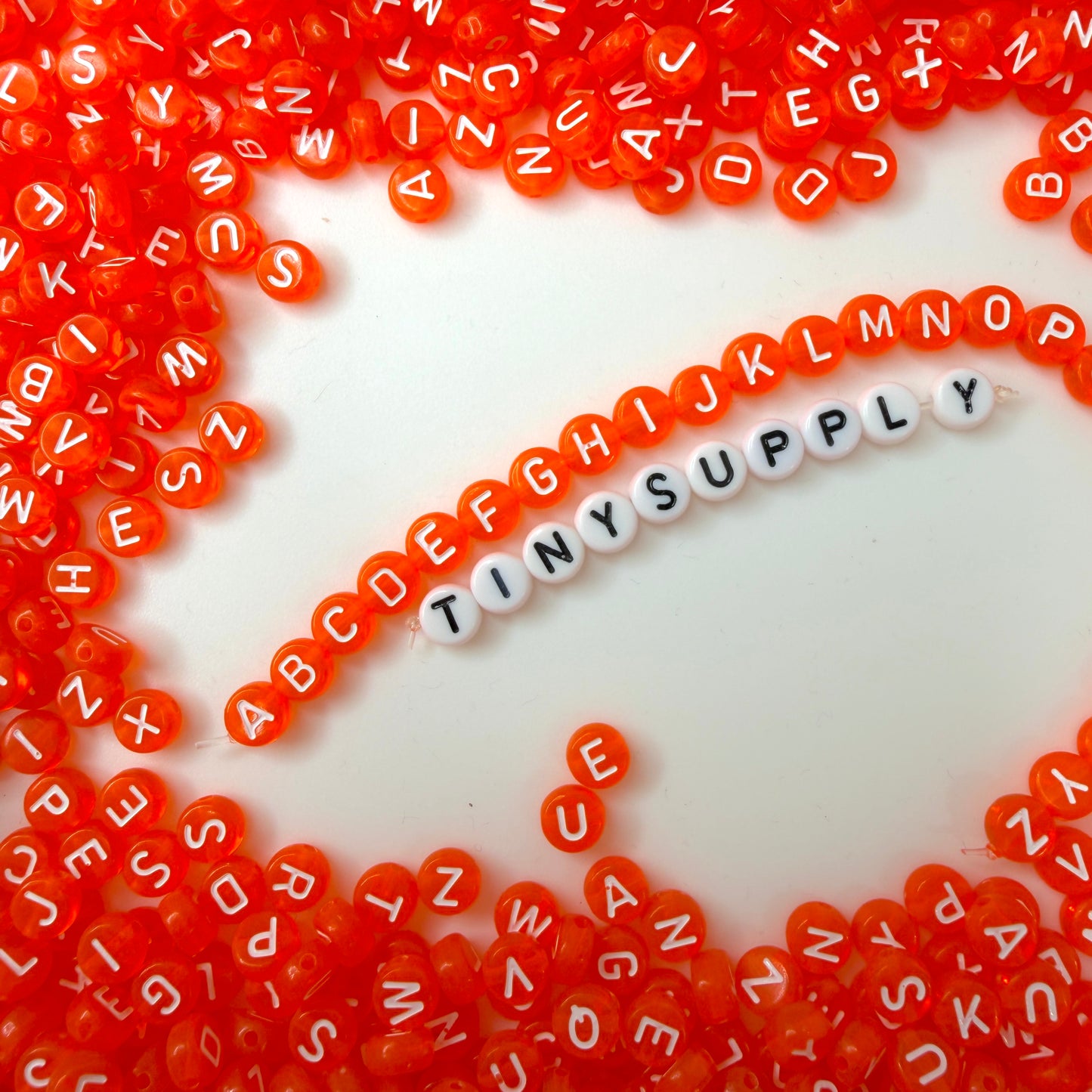 Translucent ORANGE, White Letter A-Z Alphabet Individual Beads (7MM)