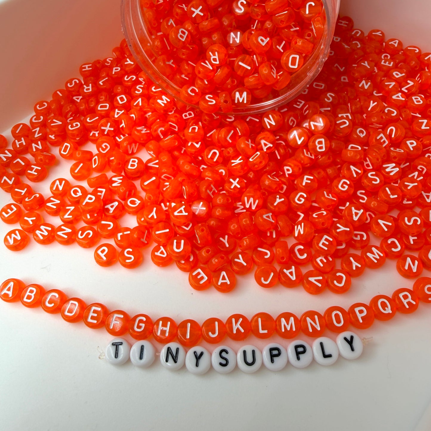 Translucent ORANGE, White Letter A-Z Alphabet Individual Beads (7MM)