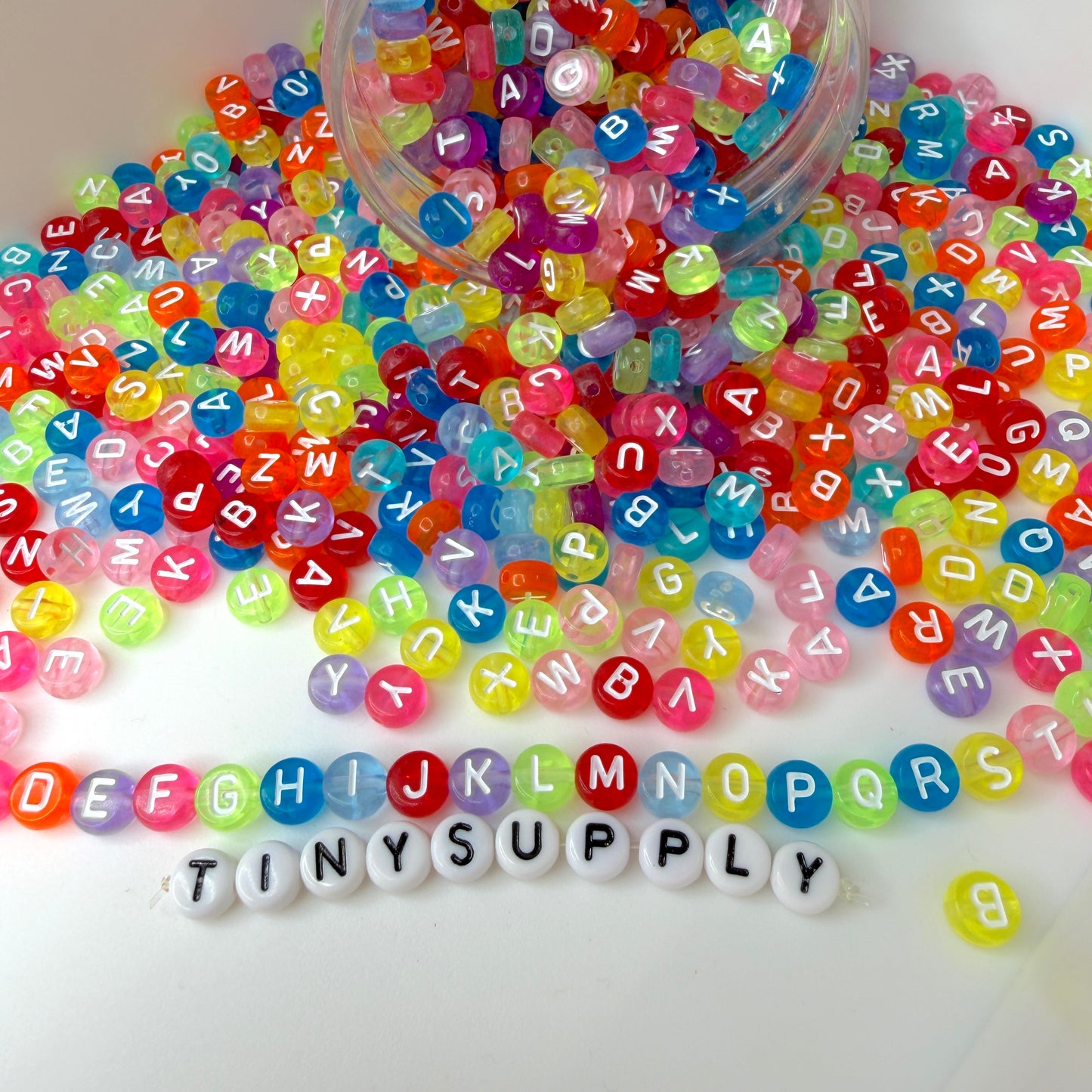 Translucent MIXED, White Letter A-Z Alphabet Individual Beads (7MM)