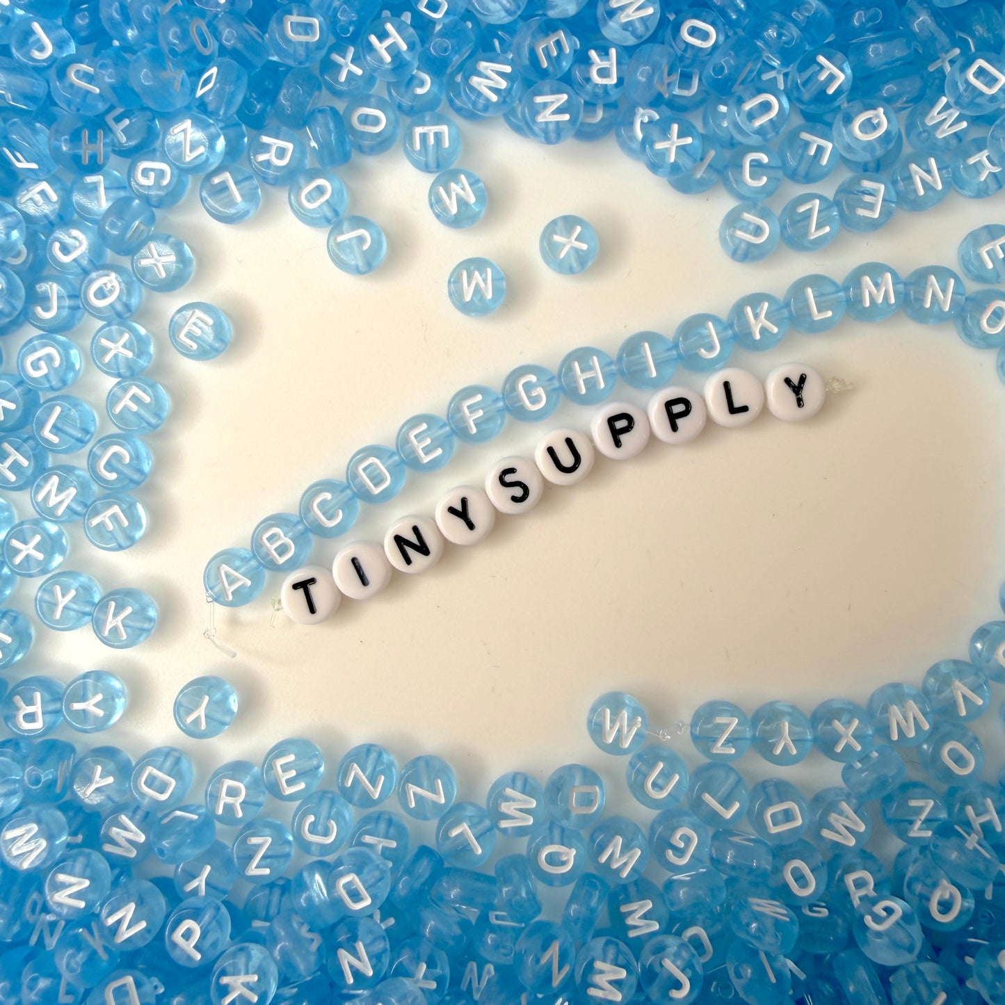 Translucent LIGHT BLUE, White Letter A-Z Alphabet Individual Beads (7MM)