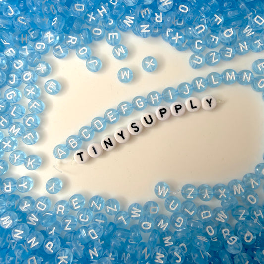 Translucent LIGHT BLUE, White Letter A-Z Alphabet Individual Beads (7MM)