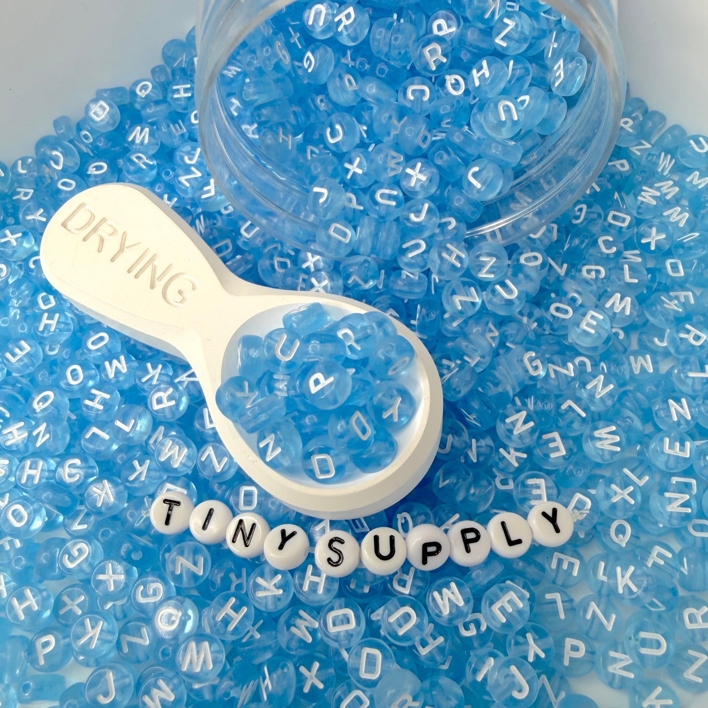 Translucent LIGHT BLUE, White Letter A-Z Alphabet Individual Beads (7MM)