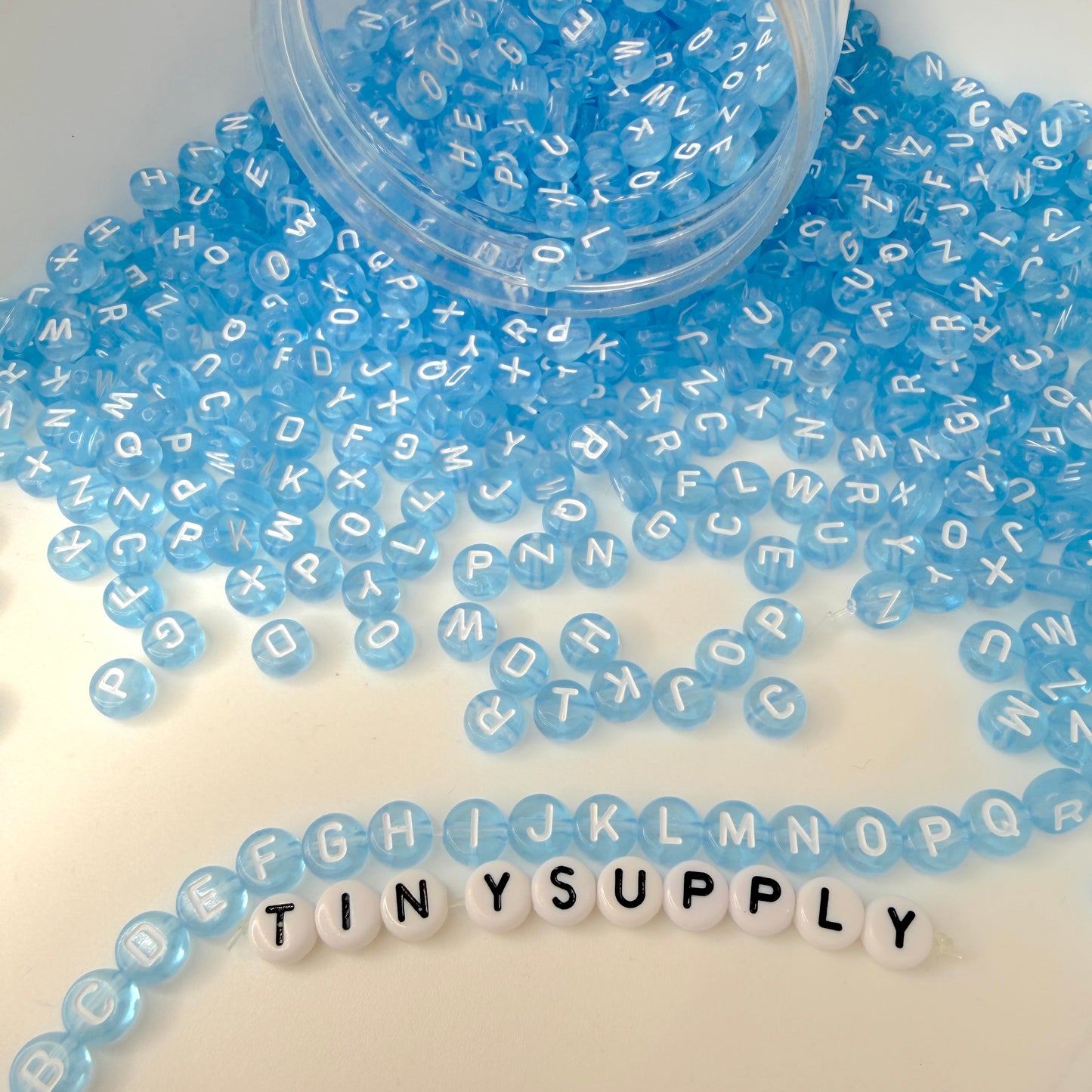 Translucent LIGHT BLUE, White Letter A-Z Alphabet Individual Beads (7MM)