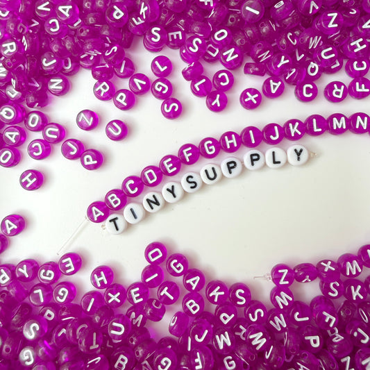 Translucent DARK FUCHSIA White Letter A-Z Alphabet Individual Beads (7MM)