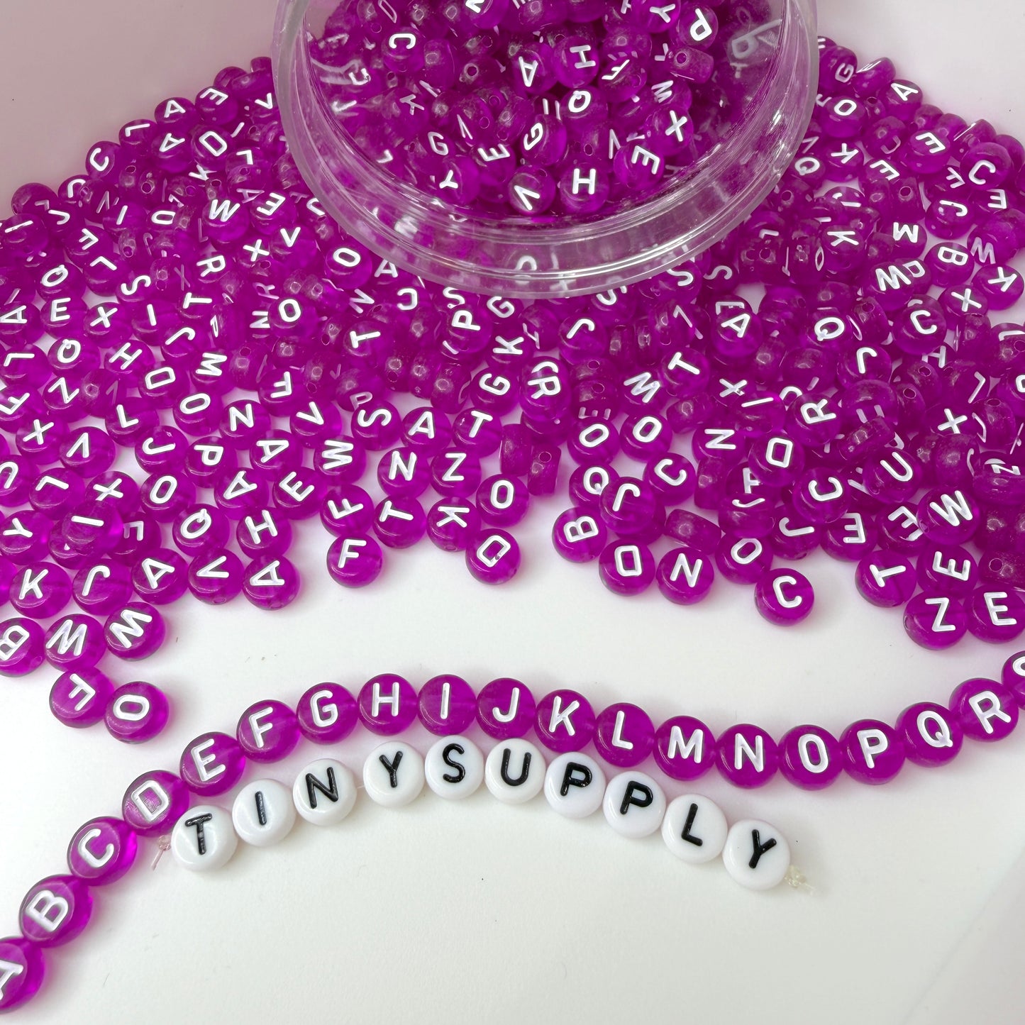 Translucent DARK FUCHSIA White Letter A-Z Alphabet Individual Beads (7MM)