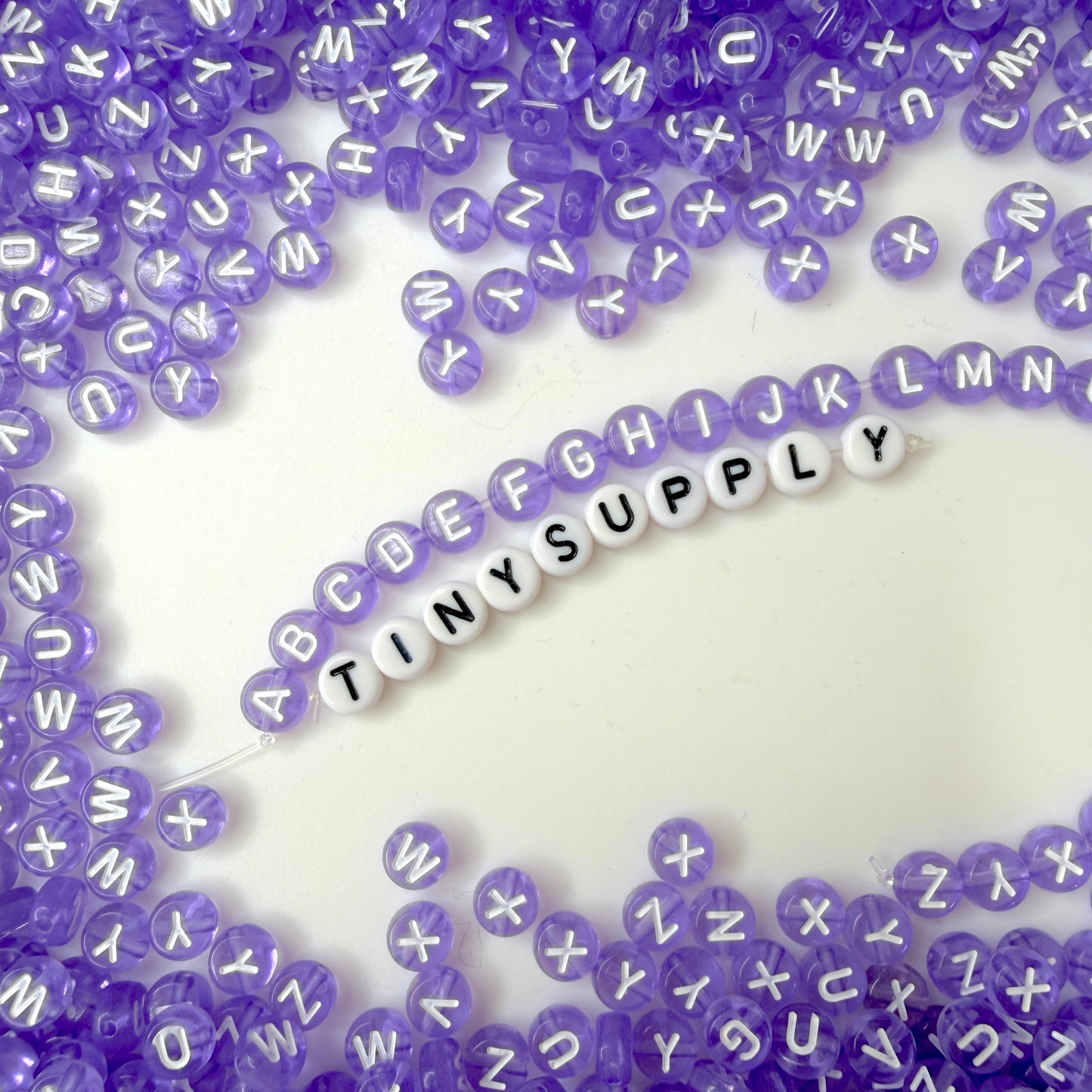 Translucent LIGHT PURPLE, White Letter A-Z Alphabet Individual Beads (7MM)