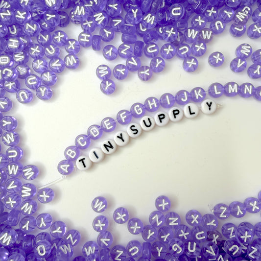 Translucent LIGHT PURPLE, White Letter A-Z Alphabet Individual Beads (7MM)