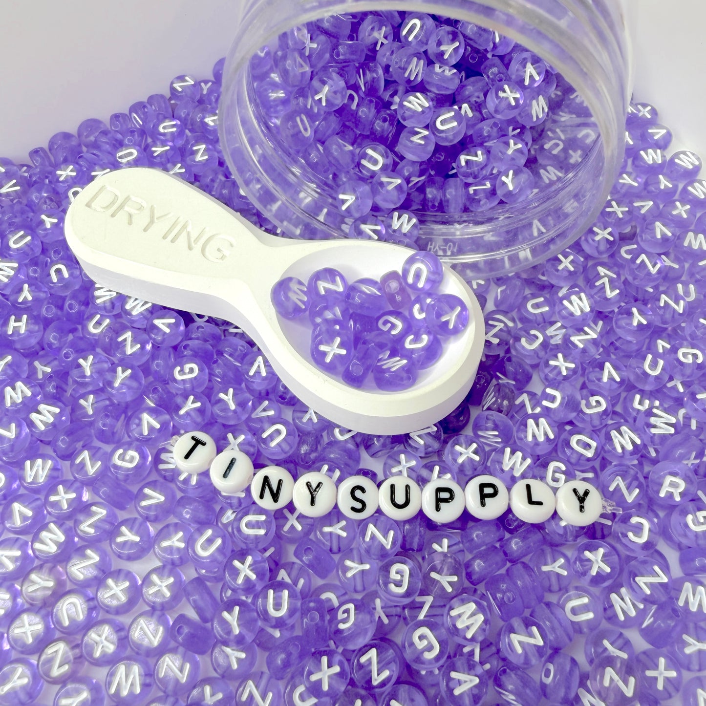 Translucent LIGHT PURPLE, White Letter A-Z Alphabet Individual Beads (7MM)