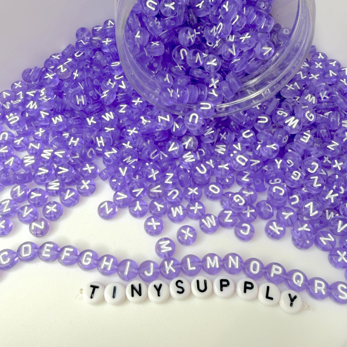 Translucent LIGHT PURPLE, White Letter A-Z Alphabet Individual Beads (7MM)