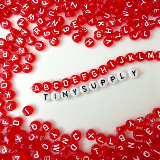 Translucent RED, White Letter A-Z Alphabet Individual Beads (7MM)