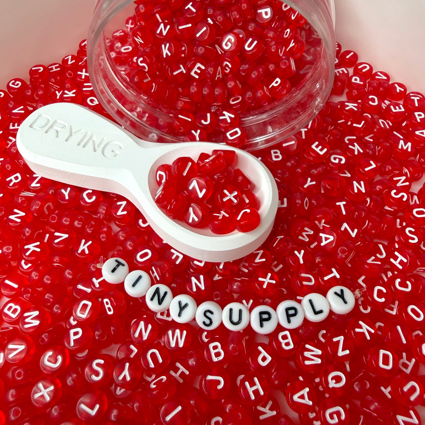 Translucent RED, White Letter A-Z Alphabet Individual Beads (7MM)