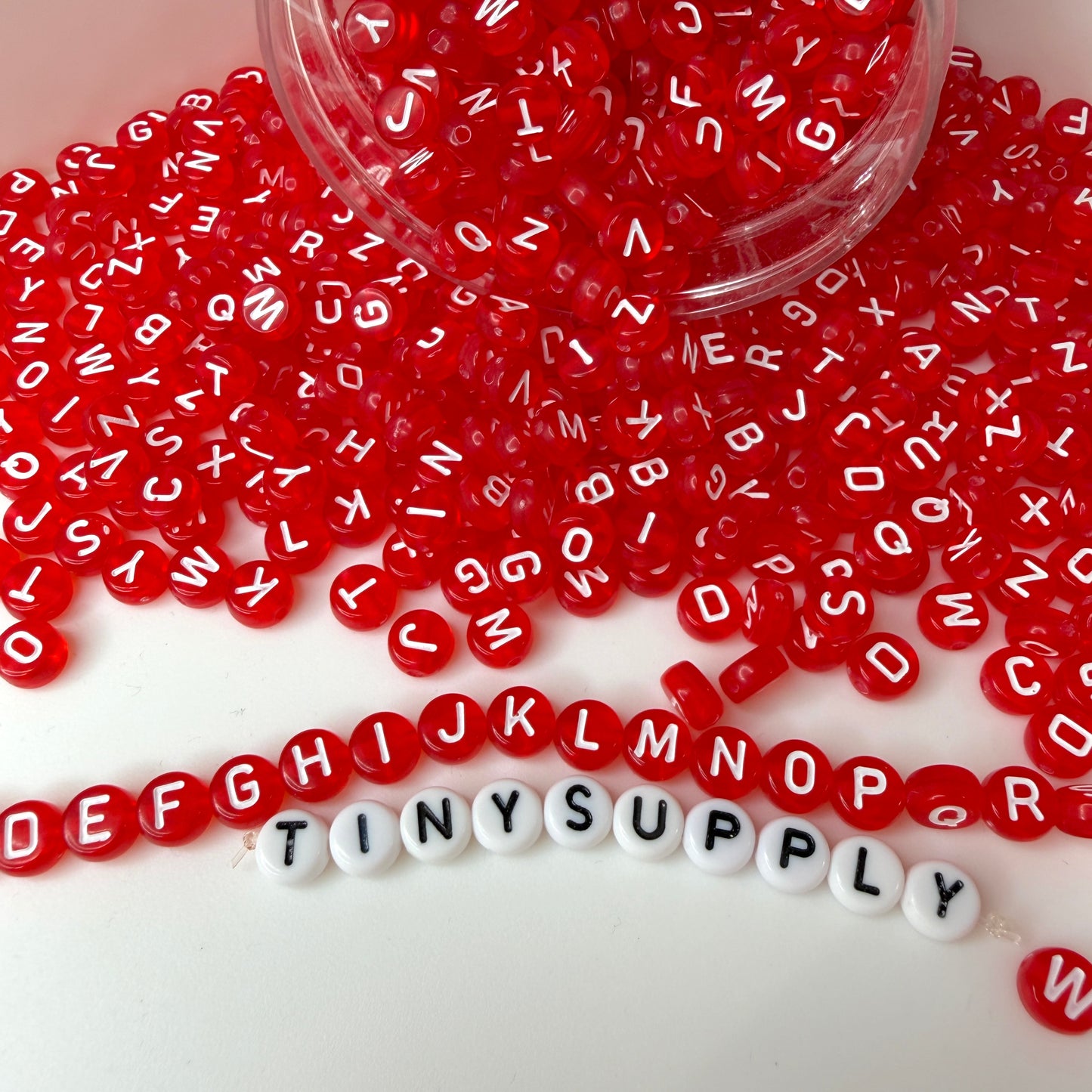 Translucent RED, White Letter A-Z Alphabet Individual Beads (7MM)