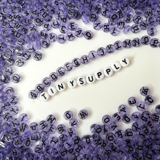 Translucent PURPLE, Black Letter A-Z Alphabet Individual Beads (7MM)