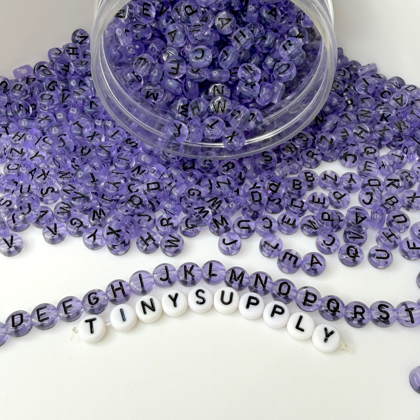 Translucent PURPLE, Black Letter A-Z Alphabet Individual Beads (7MM)