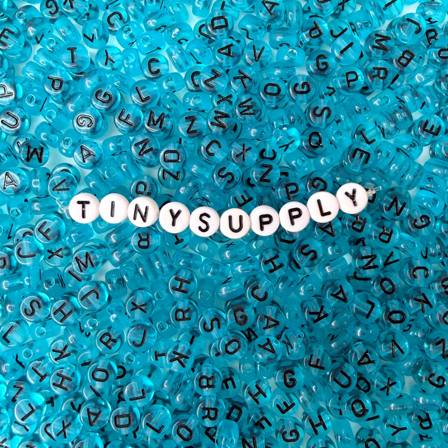 Translucent BLUE, Black Letter A-Z Alphabet Individual Beads (7MM)
