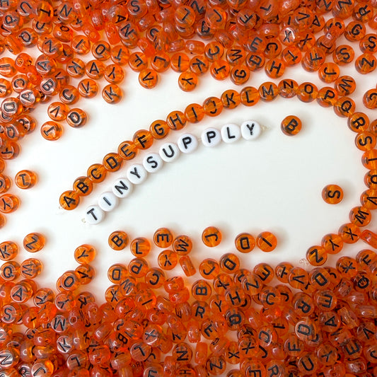 Translucent ORANGE, Black Letter A-Z Alphabet Individual Beads (7MM)