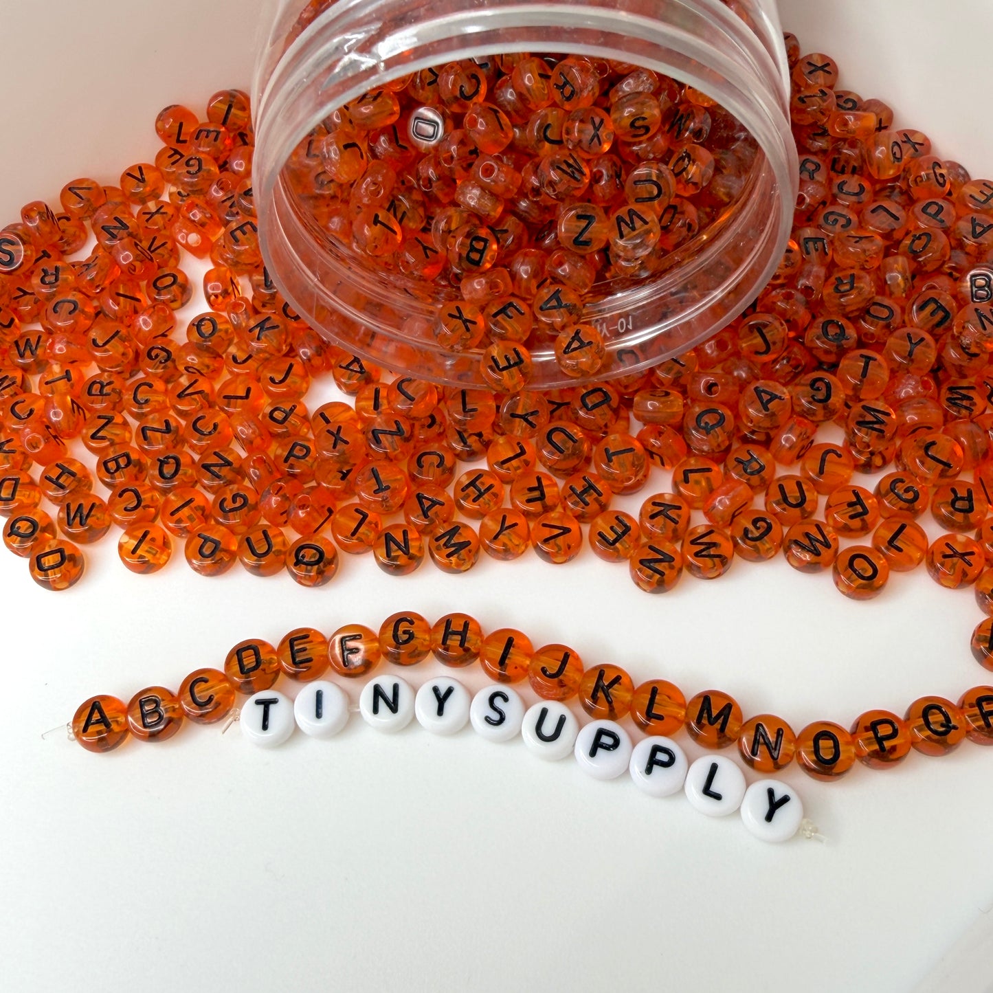 Translucent ORANGE, Black Letter A-Z Alphabet Individual Beads (7MM)