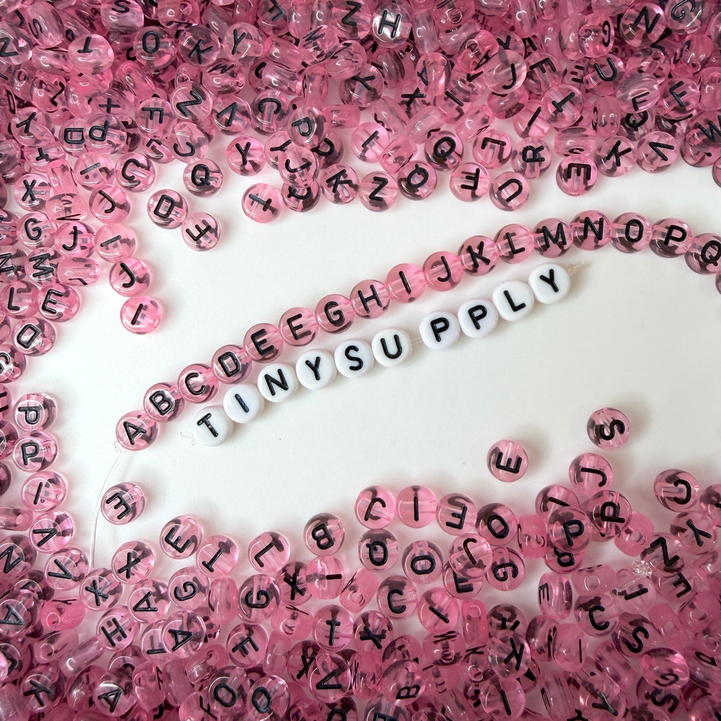 Translucent LIGHT PINK, Black Letter A-Z Alphabet Individual Beads (7MM)
