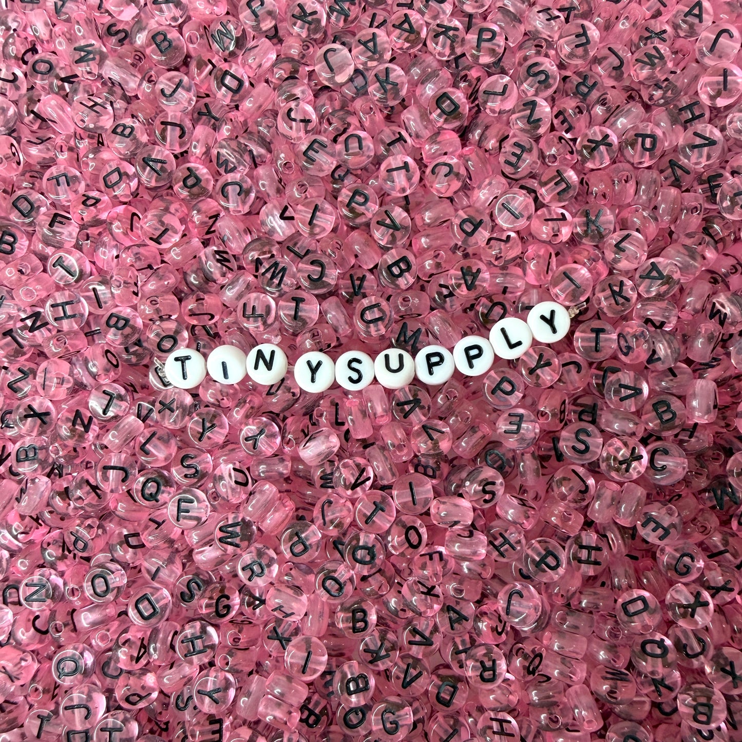 Translucent LIGHT PINK, Black Letter A-Z Alphabet Individual Beads (7MM)