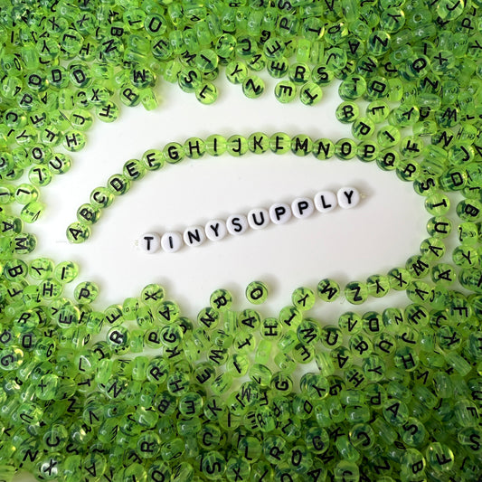 Translucent GREEN, Black Letter A-Z Alphabet Individual Beads (7MM)
