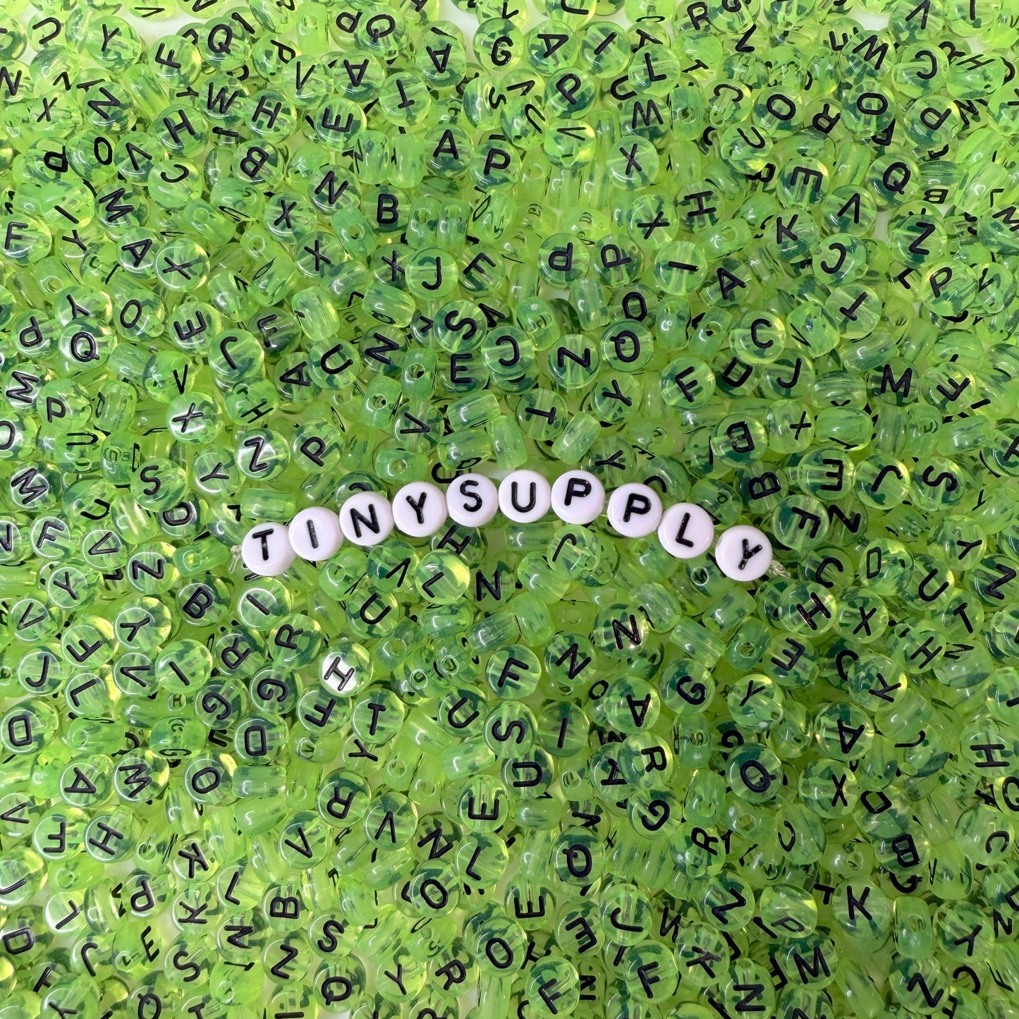 Translucent GREEN, Black Letter A-Z Alphabet Individual Beads (7MM)